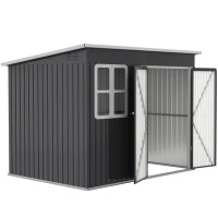 Outsunny Abrigo metálico para armazenamento de ferramentas de jardim, com janela, porta larga, 260 x 177 x 190 cm, cinza escuro(m-7)