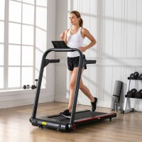 HOMCOM 750W Folding Treadmill, 1-14km/h Electric Running Machine w/ Wheels, Safety Button, LED Monitor, Phone Holder for Home Office Jogging Fitness Exercise Workout(m-2)