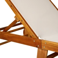 Outsunny Espreguiçadeira Reclinável Relax para Jardim Móveis de Jardim Madeira de Acácia Têxtil Natural+Branco 198 x 55 x 30-88,5 cm(m-5)