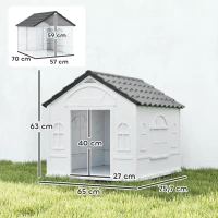 PawHut Casa para Perros 65x75,7x63 cm con Patrón de Ventana y Techo de Tejas de Imitación para Perros Medianos Gris y Blanco(m-3)