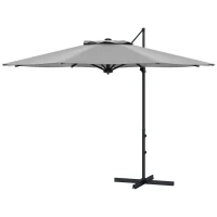 Outsunny Ø3 m Guarda-sol lateral, inclinável, giratório, manivela manual, respiradouro, mastro metálico, cinza escuro(m-7)