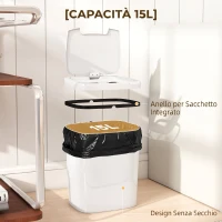 HOMCOM Pattumiera con Sensore a Infrarossi da 15L con 2 Modalità di Apertura, Superficie Anti-impronte, Bagno, Bianco(m-6)