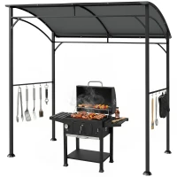 Outsunny Pavilhão para churrasco, Cobertura para churrasqueira, Proteção contra chuva, Ganchos para utensílios, Estrutura de aço, Cinza escuro, 215 x 150 x 182/220 cm(m-7)