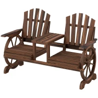 Outsunny Banco de Jardim 2 Lugares em Madeira Resistente às Intempéries com Orifício para Guarda-sol Pernas em Forma de Roda de Carroça 154x65x102 cm Carbonizado(m-5)