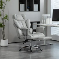 HOMCOM Cadeira de Escritório Ergonómica Estofada com Apoio para os Pés Encosto Ajustável Giratória 360° Cinza Claro(m-6)