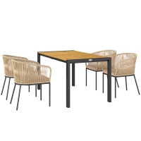 Outsunny Conjunto de jardim 5 peças, 4 cadeiras, 1 mesa, rattan sintético, estrutura em aço, almofadas laváveis, para terraço, Caqui
