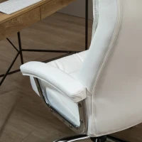 Vinsetto Cadeira de escritório ergonómica, cadeira de secretária ajustável em altura com função de balanço, padrão em losangos, couro sintético, poltrona executiva acolchoada, branca(m-4)