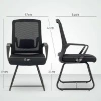 HOMCOM Cadeira de Escritório Cadeira para Visitantes com Apoio de Braço, Apoio Lombar, Encosto em Malha para Escritório, Sala de Conferências Preto(m-3)