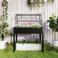 Outsunny Canteiro elevado com teto de estufa, Caixa de plantas elevada com orifícios de drenagem, 100 x 48 x 124 cm, Preto(m-4)
