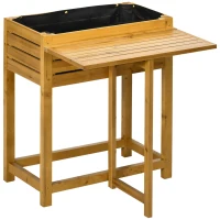Outsunny Canteiro Elevado com superfície de trabalho dobrável, madeira maciça lacada, forro interno em tecido não tecido, 64cm x 63cm x 74,5cm(m-1)