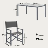 Outsunny Conjunto 5 peças Jantar em Aço para 4 Pessoas Mesa com 4 Cadeiras Dobráveis Mesa de Vidro Cinza(m-3)