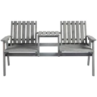 Outsunny Banco de Jardim com Mesa Conjunto de Assentos Mobiliário para Jardim com Furo para Guarda-sol Banco 2 Cadeiras Madeira Maciça Cinza 152x70x83 cm(m-6)