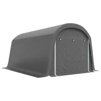Outsunny /Abrigo de jardim com lona plástica, tenda para ferramentas, garagem montável, 300B x 450T x 230H cm, Cinza escuro(m-7)