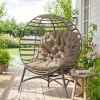 Outsunny Poltrona Papasan Cadeira de Cesto com Almofada oval Poltrona Lounge Cesto dobrável 118x77x139 cm(m-6)