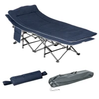 Outsunny Cama de campismo, cama dobrável com apoio de cabeça, 188 x 64,5 x 53 cm, Azul escuro(m-1)