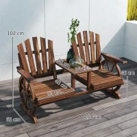 Outsunny Banco de Jardim 2 Lugares em Madeira Resistente às Intempéries com Orifício para Guarda-sol Pernas em Forma de Roda de Carroça 154x65x102 cm Carbonizado(m-3)
