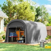 Outsunny /Abrigo de jardim com lona plástica, tenda para ferramentas, garagem montável, 300B x 450T x 230H cm, Cinza escuro(m-2)