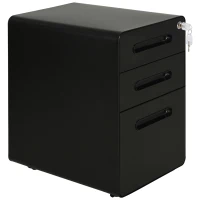 Vinsetto Gaveteiro Móvel com 3 Gavetas, Arquivo com Rodízios e Fechadura, Armário de Escritório com Pastas Suspensas e Compartimento para Canetas, Gaveteiro para Mesa 39x48x59cm Preto(m-6)