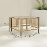 Outsunny Mesa de jardim em Polyrattan, 65 x 65 x 43 cm, resistente às intempéries Mesa lateral quadrada com tampo de vidro Madeira natural(m-3)