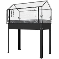 Outsunny Canteiro elevado com teto de estufa, Caixa de plantas elevada com orifícios de drenagem, 100 x 48 x 124 cm, Preto(m-6)
