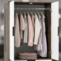 HOMCOM Modern Clothes Storage Cupboard Unit, 3 Drawer 2 Door Wardrobe with Hanging Rod, Rustic Brown(m-12)