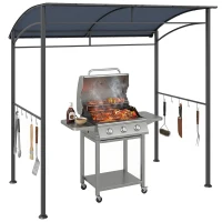Outsunny Grillpaviljoen, Grillafdak, Regenbescherming, Haken voor Keukengerei, Stalen frame, grijs, 215 x 150 x 174/220 cm(m-15)