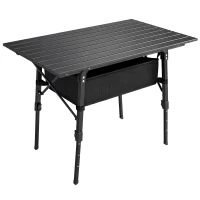 Outsunny Mesa de camping com cesto de armazenamento, ajustável em altura, dobrável, alumínio, preto(m-1)