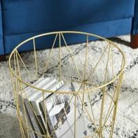 HOMCOM Lot de 2 Tables Basses gigognes - Tables d'appoint Rondes encastrables Style néo-rétro Bicolore Structure métal doré Plateau MDF Aspect marbre Blanc(m-9)