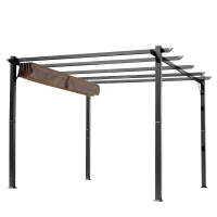 Outsunny Pérgola Pavilhão com toldo de tecido ajustável 3 x 4 m - Cobertura de varanda em alumínio para proteção solar, terraço e jardim - Cinza+Marrom(m-6)