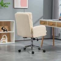 HOMCOM Cadeira de Escritório, Cadeira Estofada para Secretária, Função de Inclinação, Giratória, com Rodízios, Creme Branco(m-4)