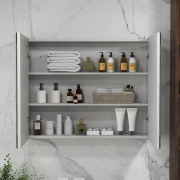 kleankin Mueble de Baño con Espejo Estantes Ajustables Interruptor Táctil y Color de Luz Ajustable 80x15x65 cm Blanco Brillante(m-9)