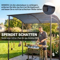 Outsunny Grillpaviljoen, Grillafdak, Regenbescherming, Haken voor Keukengerei, Stalen frame, grijs, 215 x 150 x 174/220 cm(m-4)