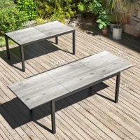 Outsunny Mesa de jantar extensível para 6-8 pessoas, mesa exterior ajustável em alumínio, aço, plástico, aparência de madeira, Cinza(m-3)
