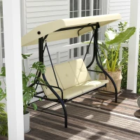 Outsunny Banco balançante, balanço estilo Hollywood com proteção solar, balanço de jardim, balanço para varanda, 3 lugares, cama balançante(m-4)