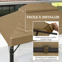 Outsunny Toile de rechange pour pavillon toile de tonnelle 4 x 3 m, double toit avec trous de drainage, polyester 370 g/m², beige(m-5)