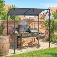 Outsunny Grillpaviljoen, Grillafdak, Regenbescherming, Haken voor Keukengerei, Stalen frame, grijs, 215 x 150 x 174/220 cm(m-2)
