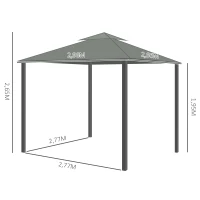 Outsunny Pavilhão de Jardim Pavilhão 2,96 x 2,96 m Tenda de Jardim com Telhado Duplo Tenda Fixa Tenda para Festa com 4 Laterais Mosquiteiro Resistente às Intempéries Alumínio Poliéster Cinza escuro(m-3)