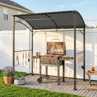 Outsunny Pavilhão para churrasco, Cobertura para churrasqueira, Proteção contra chuva, Ganchos para utensílios, Estrutura de aço, Cinza escuro, 215 x 150 x 182/220 cm(m-6)
