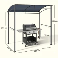 Outsunny Grillpaviljoen, Grillafdak, Regenbescherming, Haken voor Keukengerei, Stalen frame, grijs, 215 x 150 x 174/220 cm(m-3)