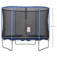 HOMCOM Trampolim com rede de proteção Trampolim de jardim para interior e exterior Trampolim fitness para jovens e adultos Aço Azul+Preto até 113,6 kg Ø305 x 248H cm(m-3)