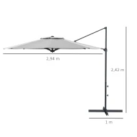 Outsunny Ø3 m Guarda-sol lateral, inclinável, giratório, manivela manual, respiradouro, mastro metálico, cinza escuro(m-3)