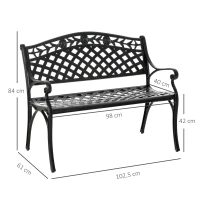 Outsunny Banco de 2 Lugares em Alumínio Banco de Jardim Metálico com Apoios de Braço Estilo Rústico Preto 102,5 x 61 x 84 cm(m-3)