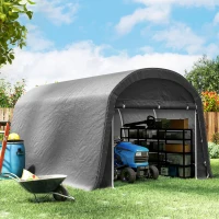 Outsunny /Abrigo de jardim com lona plástica, tenda para ferramentas, garagem montável, 300B x 450T x 230H cm, Cinza escuro(m-6)