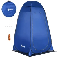 Outsunny Tenda de duche pop-up Tenda sanitária Tenda de vestir para camping com bolsa de transporte Casa de banho móvel exterior Azul escuro 126 x 124 x 189 cm(m-1)