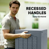 Outsunny 97L Plastic Garden Storage Box, Outdoor Storage Box with Handles, Waterproof Outdoor Storage Container, Light Grey(m-5)