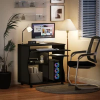 HOMCOM Mesa para computador com rodas, secretária com arrumação, 80 x 48 x 75 cm, Preto(m-5)
