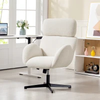 HOMCOM Cadeira de escritório com revestimento em tecido de aparência aveludada, cadeira estofada com base em aço, cadeira de escritório com ajuste de altura, creme branco(m-6)