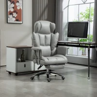 HOMCOM Cadeira de Escritório Ergonómica Estofada com Apoio para os Pés Encosto Ajustável Giratória 360° Cinza Claro(m-4)