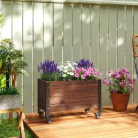Outsunny Jardinera Exterior de Madera con Ruedas con Orificio de Drenaje y Tela no Tejida Macetero 60x30x41 cm Marrón Oscuro(m-10)