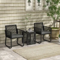 Outsunny Conjunto bistrô de 3 peças Conjunto para varanda Conjunto para terraço, resistente às intempéries, design moderno, 53 cm x 57 cm x 77 cm, Preto + Cinza(m-2)